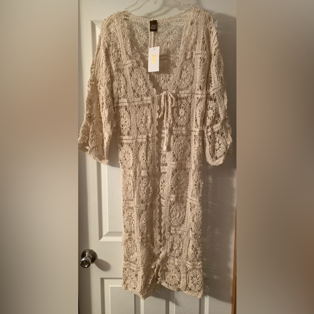 NWT Anthropologie Raj Natural Cream Crochet Duster OS Cardigan New Sweater
